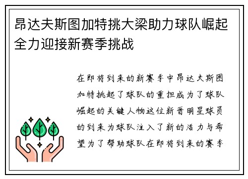 昂达夫斯图加特挑大梁助力球队崛起全力迎接新赛季挑战 昂达夫斯图加特挑大梁助力球队崛起全力迎接新赛季挑战
